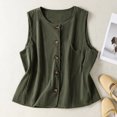 thumbnail image 2 of SAWOBUUN Women Vintage Button Down Vest Round Neck Sleeveless Casual Loose Slim Tops with Pocket, 2 of 8