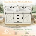 thumbnail image 3 of PLAUIN 61" Farmhouse Double Bathroom Vanity with Sink Combo, Dual Basin Bathroom Storage Cabinet with Sliding Barn Doors & Drawers, White, 3 of 7