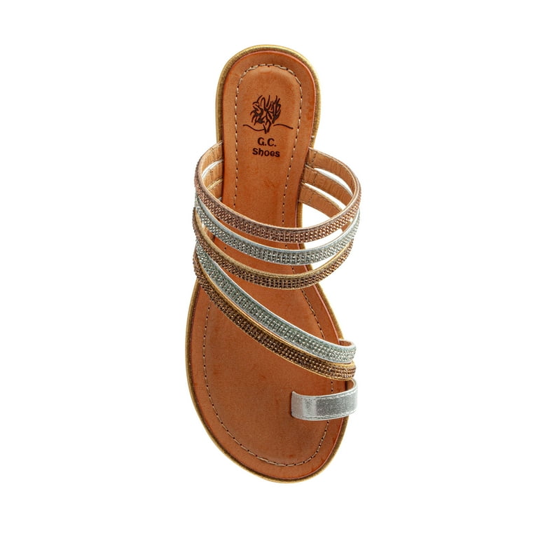 GC Shoes Women s Flat Fashion Sandals Rhinestone Studded Strappy