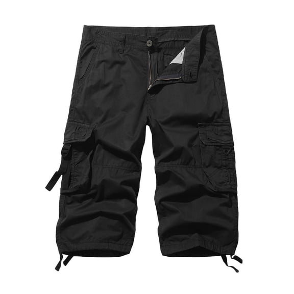 WREESH Men's Cargo Shorts Casual Fashion Solid Shorts with Multi-Pocket Button Zipper Elastic Waist Shoort Shorts Outdoor Workout Shorts Black