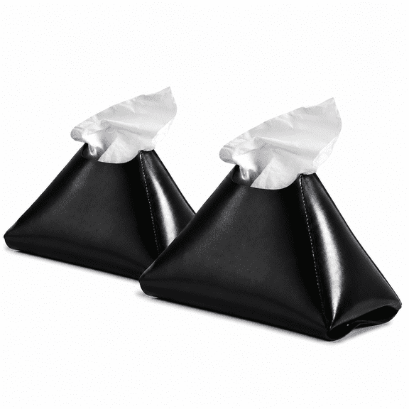 Beacozofu Foldable Triangular PU Leather Tissue Box Cover Water Resistant Portable Napkin Holder Black for Home Car Office Travel (1 Count)