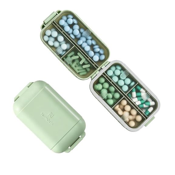 7 Compartments Travel Pill Organizer, Foldable Portable Airtight Pill Box