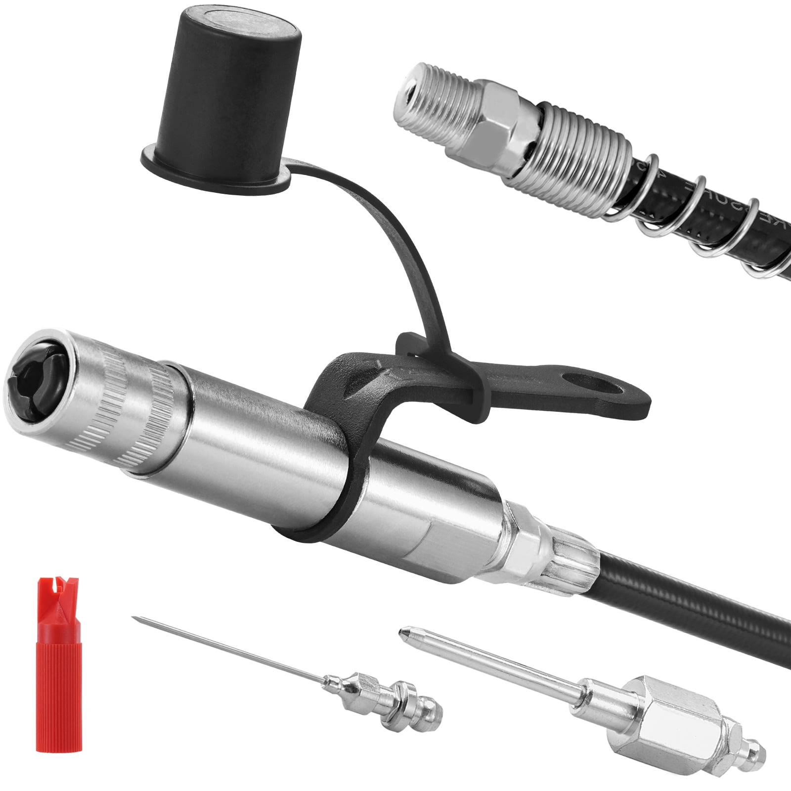 KFFKFF Grease Gun Adapter, 10000 PSI Pressure, Triple-Jaw Lock, Swift Disconnect Tip with Hose & Zerk Cleaning Attachments, Extension Needles, Fits All Grease Guns with 1/8" NPT Connectors
