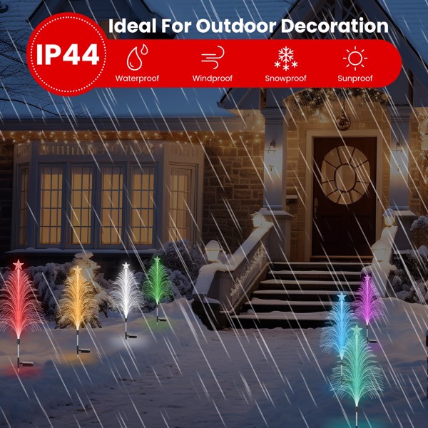 4-Pack Solar Christmas Tree Lights, 7-Color Gradient, IP44 Waterproof Stainless Steel, 8-10H Runtime, Year-Round for Garden/Patio/Lawn