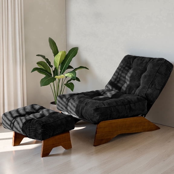 GOODONE Accent Chair with Ottoman,Adjustable Backrest Lounge Chair with Footrest Set,Tufted Reclining Chair for Living Room,Black