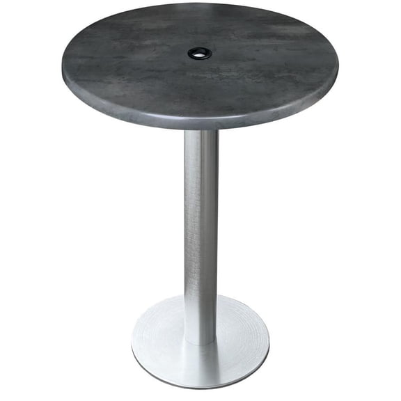 Indoor/Outdoor 36" Tall OD219 Brushed Aluminum Table Base with 18" Diameter Foot and 30" Diameter Indoor/Outdoor Black Steel Top with Umbrella Hole