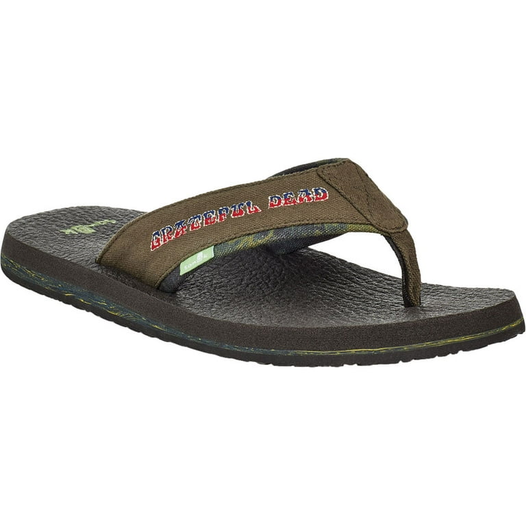 Men s Sanuk Beer Cozy 2 Grateful Dead Flip Flop Dark Brown Tie Dye