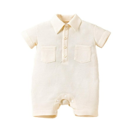 

VERUGU Baby Girl Romper Fall Winter Warm Long Sleeve Jumpsuit Boy and Girl Casual Solid Round Neck Cotton Clothes Beige 6M