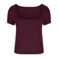 thumbnail image 3 of Njoeus Womens Short Sleeve Wide Neck T Shirts Slim-Fitted Basic Tee Tops Blouse, 3 of 4