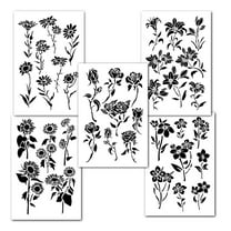 Mixed Flower Painting Stencils Wall Decorating Airbrush Craft 14" Template 5PACK
