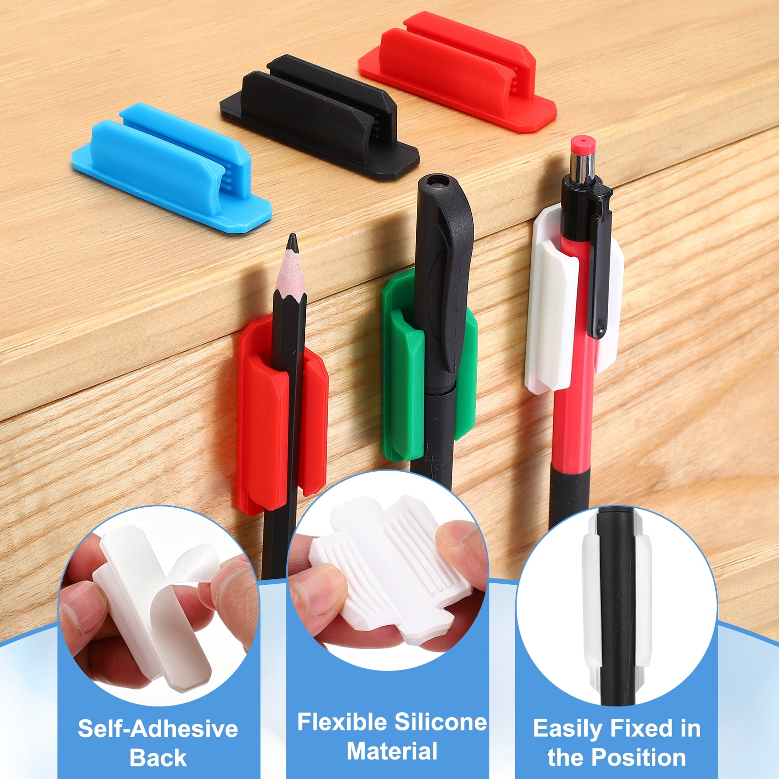Adhesive Pen Holders, 48 Pack Silicone Flexible Pencil Holder Marker Clip Organizer for Walls, Clipboards, Writing Boards, Office, Car, Desk Accessories, White