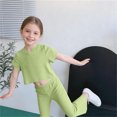 thumbnail image 5 of Hurxie Girls 2 Piece Outfit Set, Short Sleeve Crop Top Jogger Pants Trendy Casual Clothes, Girl Clothes Set Green,3-4 Years, 5 of 6