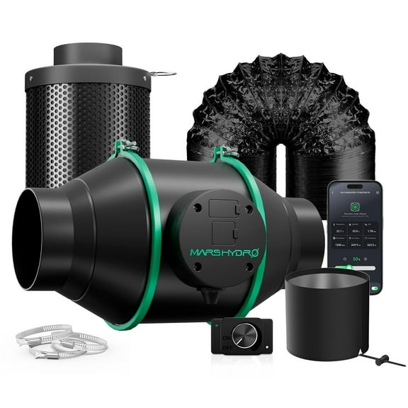 2024 New Arrival!Mars Hydro Smart ifresh 4" Air Filtration Kit,Inline Fan with Speed Controller Carbon Filter Duct Combo for grow tent
