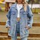 thumbnail image 4 of Chaqueta con botones para mujer, manga larga, cuello vuelto, ajuste holgado, ropa de abrigo informal con bolsillos con solapa en el pecho, azul XXL, 4 of 13