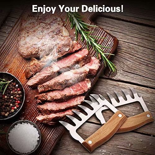2 Pcs Metal Meat Claws Pulled Pork Shredders Stainless Steel Meat Forks with Wooden Handle Bottle Opener BBQ Claws for Shredding Pulling Handing