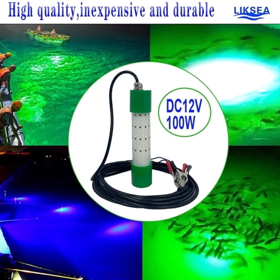 LIKSEA Brand  Fishing Light Underwater 12V 100W 12000LM Green Led Submersible Night Boat