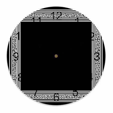 Silent Wall Clocks Battery Operated, Black White Greek Key Pattern Round Decorative Wall Clock for Living Room Bedroom Kitchen Bathroom Classroom Decor, 14 Inch Geometric Modern