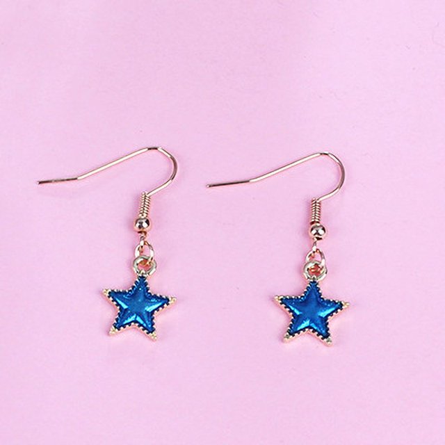 Pendientes de borlas Pendientes Blue Star Planet Pendientes largos asimétricos Pendientes de nicho