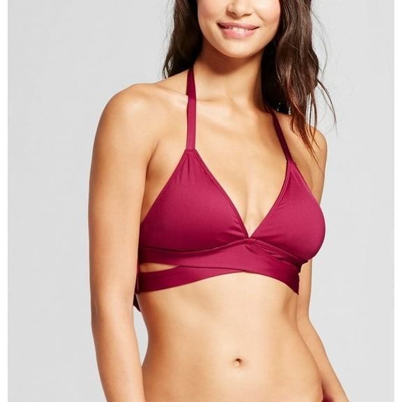 Mossimo Deep Red Faux Wrap Halter Bikini Top Swimwear Women's XL