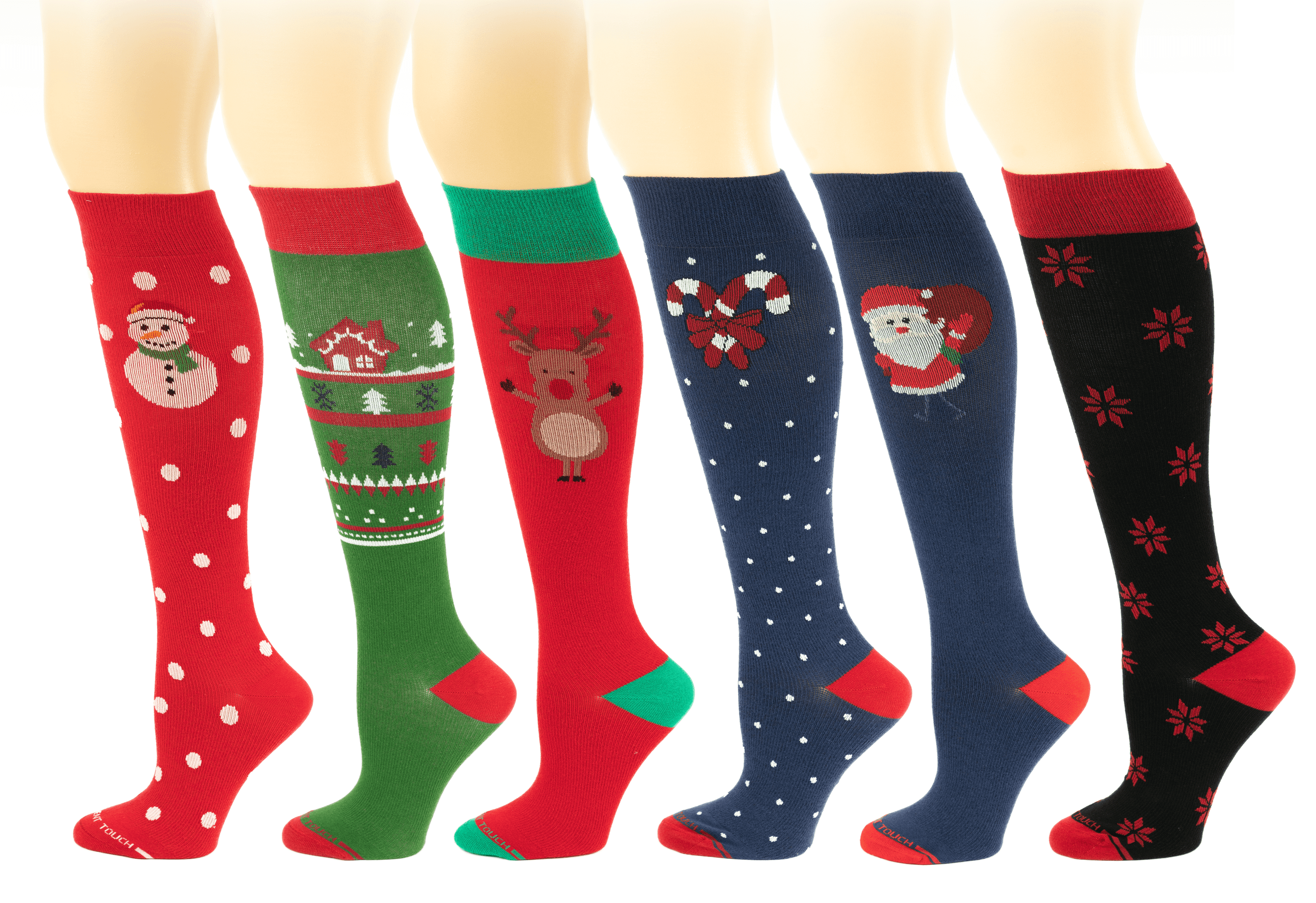Different Touch 6 Pairs Women Graduated Christmas Holidays Compression Knee High Socks