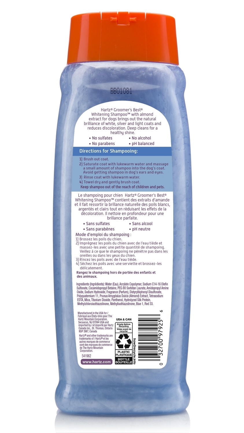 Shampoing pour chiens de Hartz Groomer's Best Whitener Dog Shampoo 532ml 0-24M