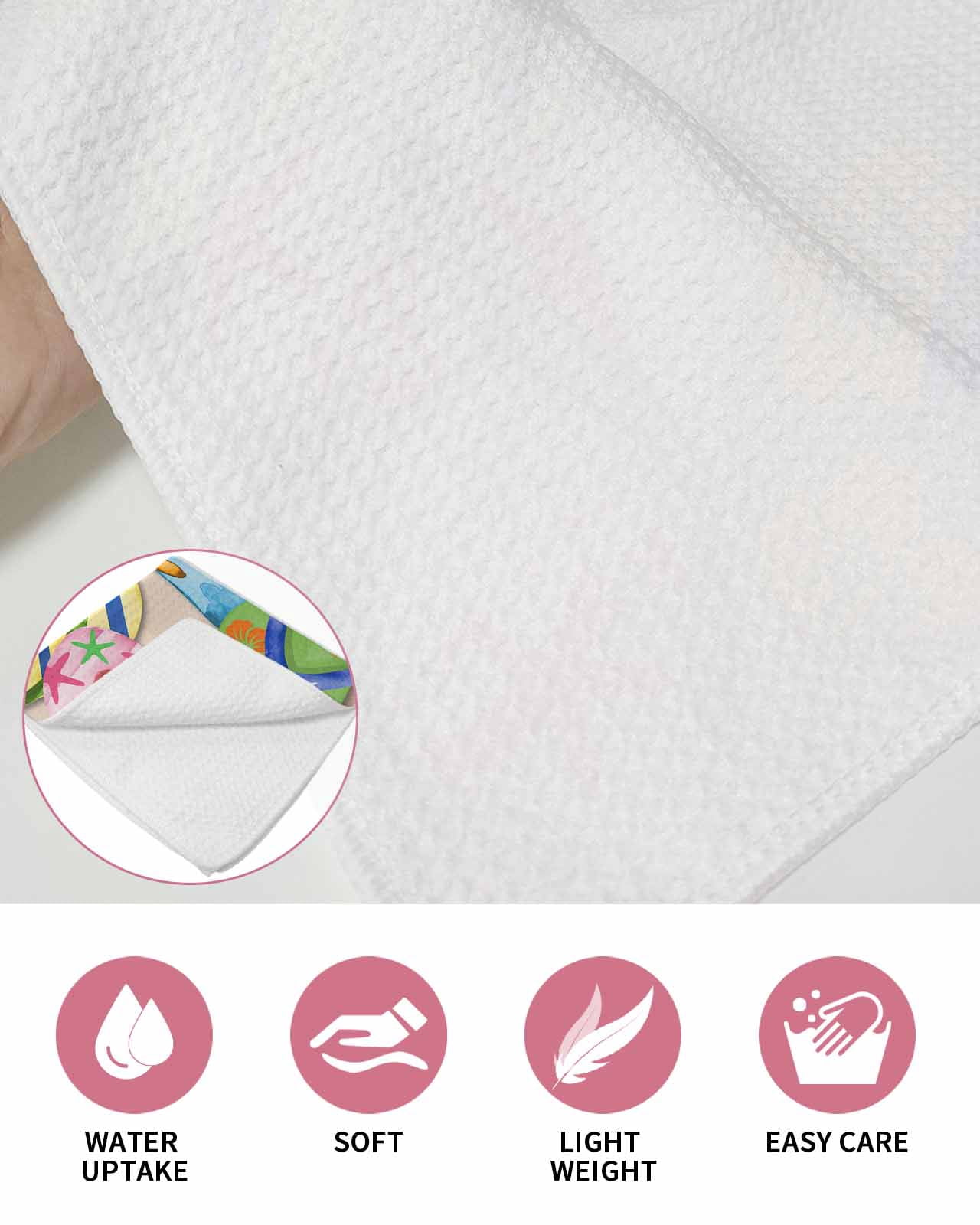 Colorful Flip Flops Dish Towels Set, Waffle Weave Kitchen Towels 3 Pieces, Summer Blue Beach Ocean Microfiber Hair Face Bath Tea Towel Absorbent Quick Drying Cleaning Dish Cloths 12"x12"