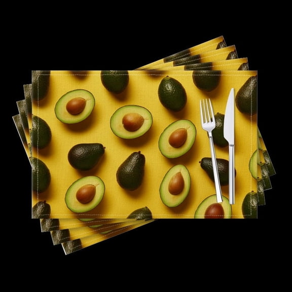 BaHomeck placemats Set of 4 Avocados On Yellow Background Cotton Linen rectangle Placemats for Kitchen Dining Table Indoor,Outdoor,18*12inch