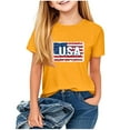 thumbnail image 3 of Jinhomg USA Flag Graphic Tees, Boys Girls Short Sleeves Crewneck Blouse Tops Kids 4Th of July Patriotic Shirts Yellow 120, 3 of 8