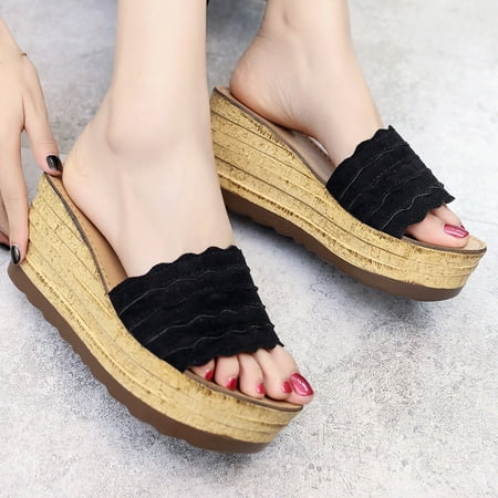 

Summer Women s Slippers Casual Flat-Bottomed High-Heeled Shoes Wedges Beach Shoe