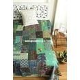thumbnail image 4 of Green Embrodiery Beautiful Handmade Vintage Silk Sari Jari Patchwork Khambhadiya Kantha Quilting Kantha Quilt Reversible Bed Cover Assoted Kantha Quilt Throw Blanket / Twin/Queen/King, 4 of 4