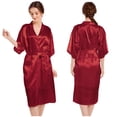 thumbnail image 2 of LYMAYTER Women Satin Robe Fashion Solid Color Bathrobe for M-3XL Elegant Mid-Length Morning Robe, 2 of 9