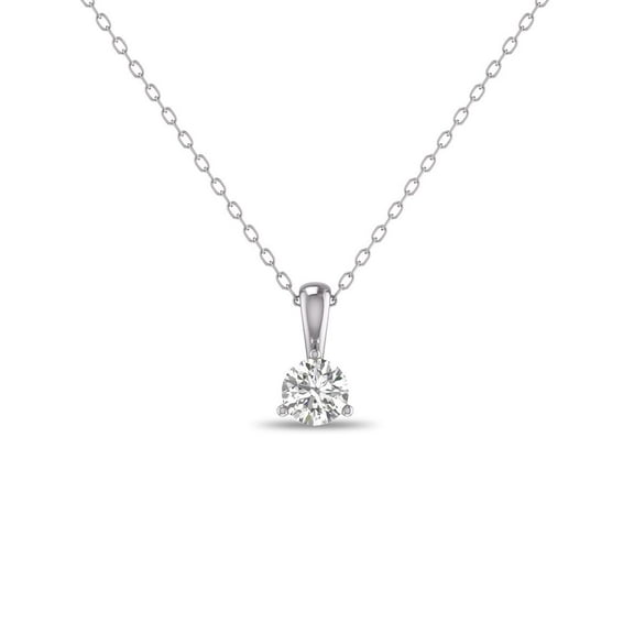 TimeLe$$ Classics 0.25 Carat 3-Prong Set Round Cut Lab Grown Solitaire Diamond Pendant Necklace for Women in 14K White Gold