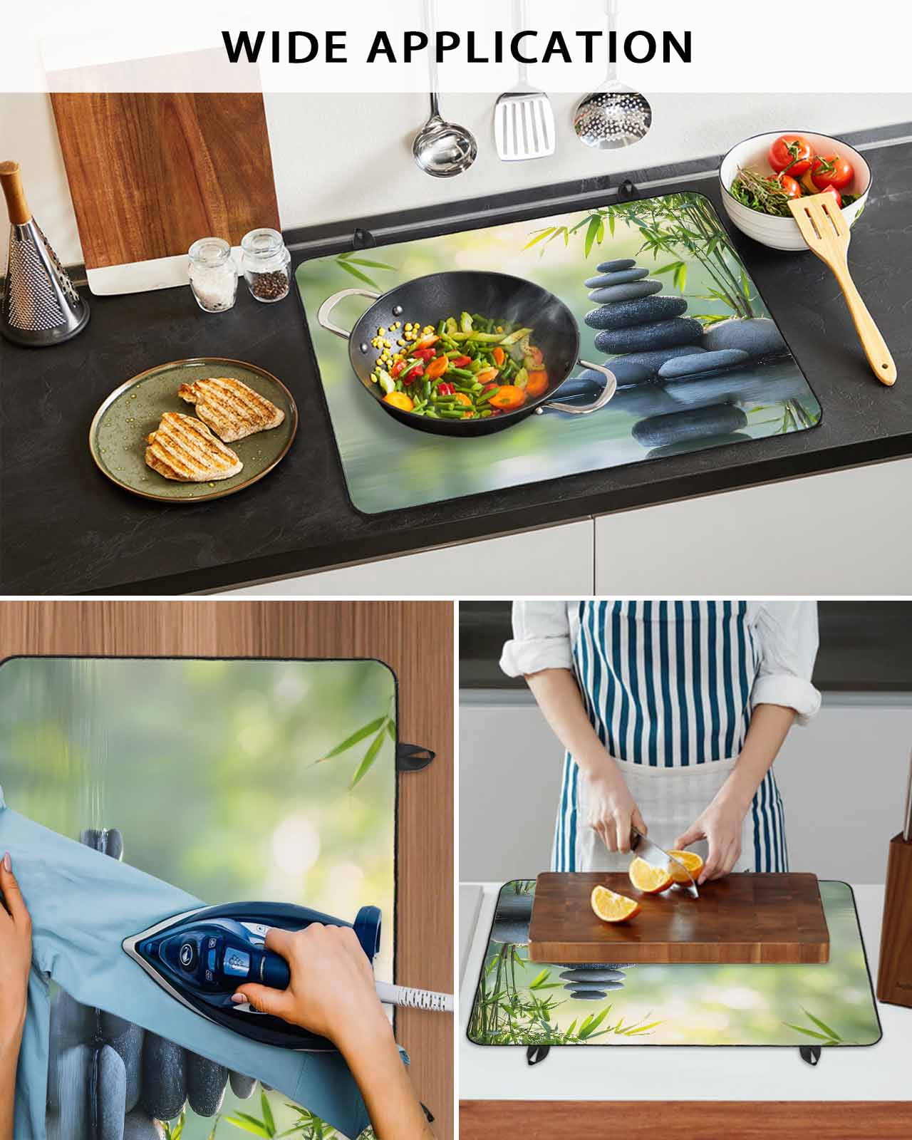 nqOlkjepod Large Induction Cooktop Protector Mat 36"x21", Zen Stones Stove Top Covers for Electric Stove, Nature Water Reflection Country Botanical Stove Burner Cover Mats, Glass Top Stove Cover
