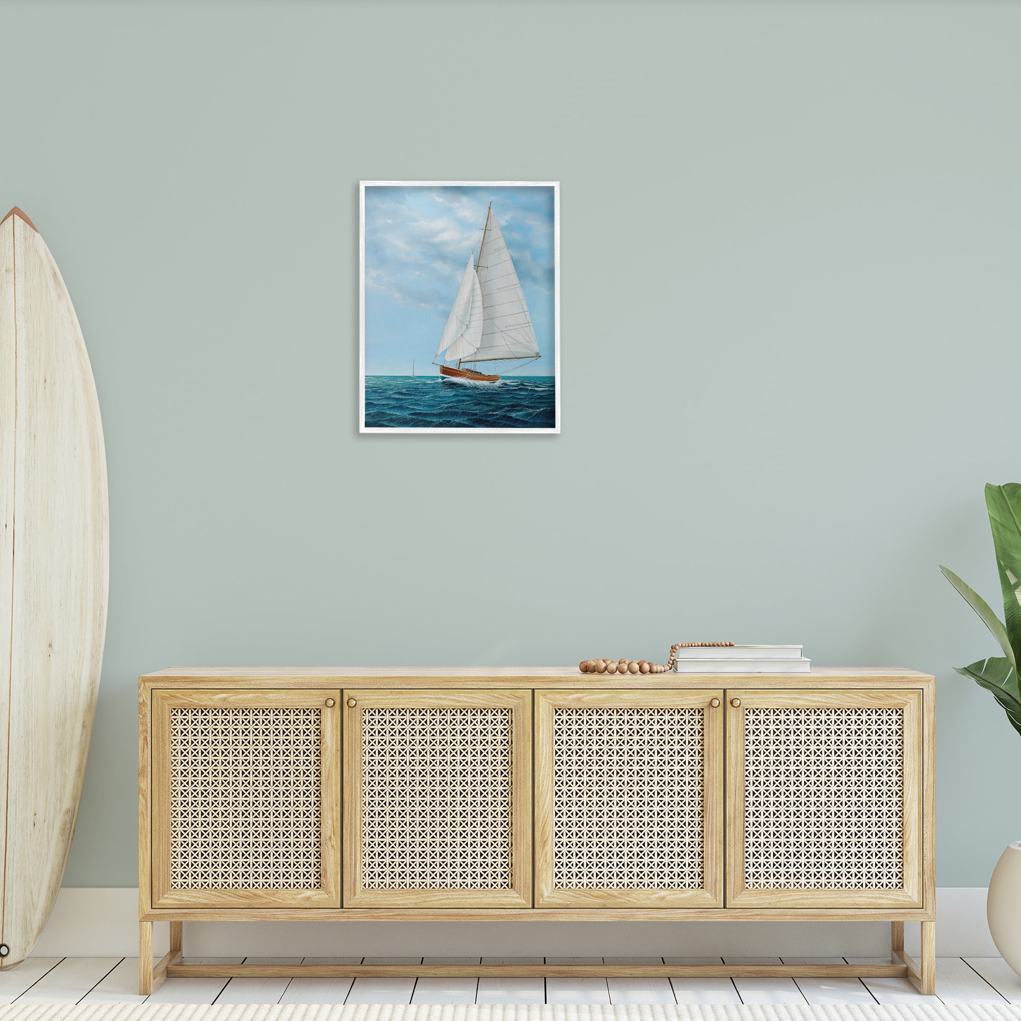 Stupell Industries Nautical Sailboat Waves Transportation Painting White Framed Art Print Wall Art, 24 x 30