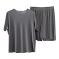 thumbnail image 3 of Mens Matching Pajama Set 2 Piece Short Sleeve Shirt Lounge Pants Soft Breathable Sleepwear Perfect Matching Loungewear for Summer Nights Dark Gray Xl, 3 of 6