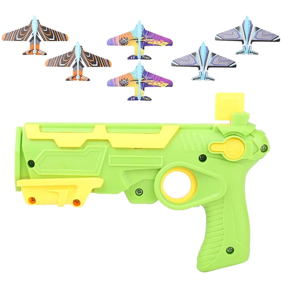 Airplane Launcher Toy with 6 Foam Glider Planes - Catapult Plane Launcher Outdoor Flying Toys Idea Birthday Gift Set Yard Game Activities Green