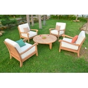 5 PC A Grade Outdoor Patio Teak Sofa Set - 4 Lounge Chairs & Round Coffee Table