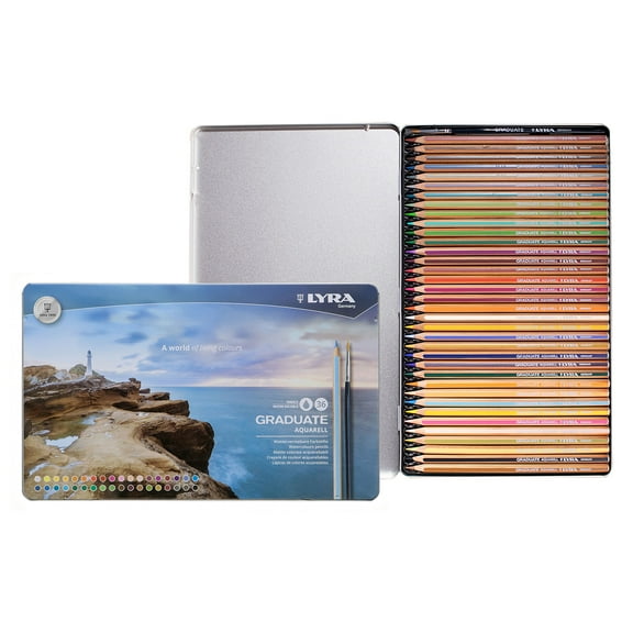 Lyra Graduate Watercolor Pencil Set Tin, Assorted Colors, 36 Pieces