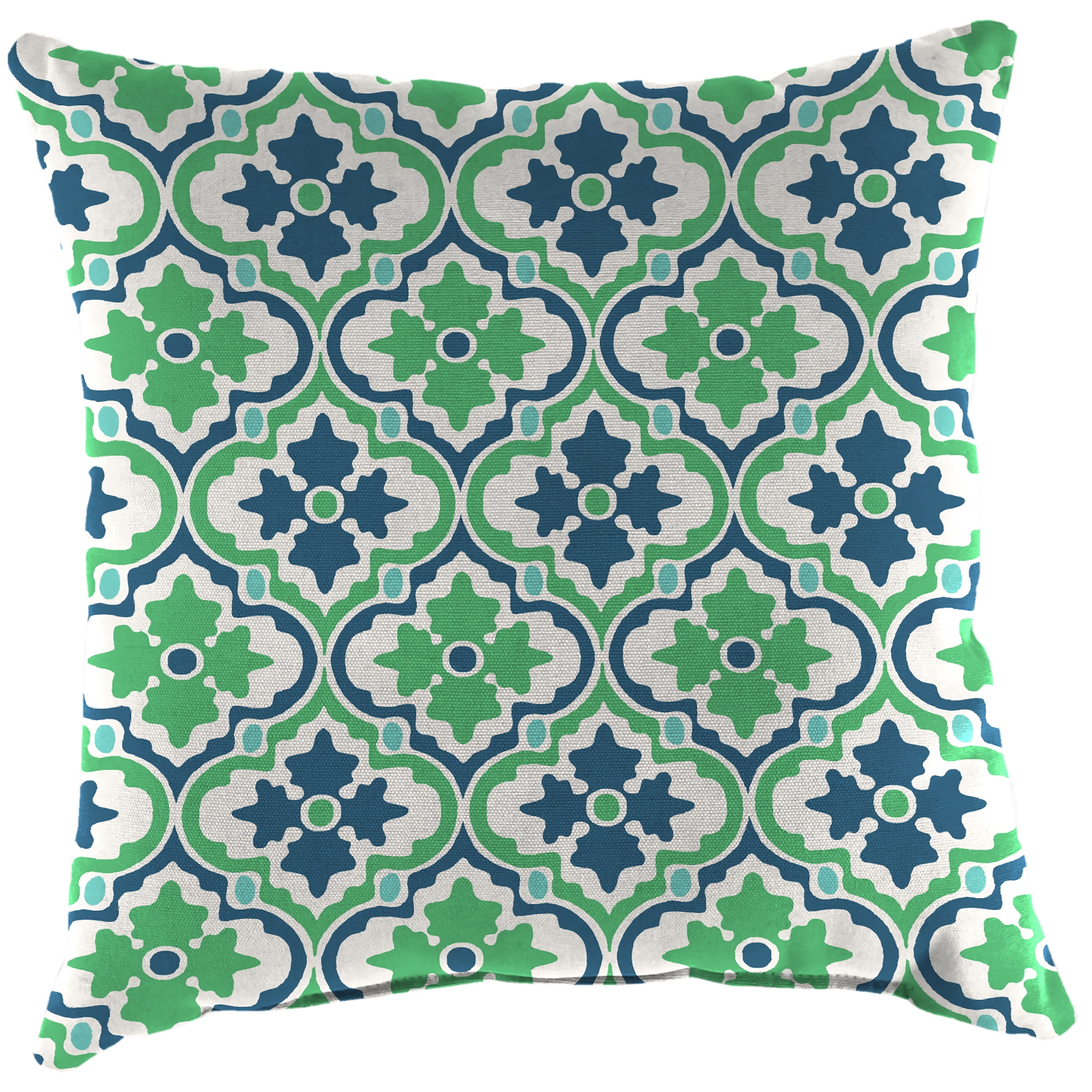 Jordan Manufacturing 16" x 16" Vesey Sea Mist Blue and Green Quatrefoil Square Outdoor Throw Pillow (2 Pack)
