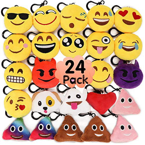 Novelty Gifts Toys Prizes for Kids MelonBoat 24 Pack 2 Emoji Plush Keychain Mini Pillows Backpack Clips Emoticon Poop Emoji Birthday Party Favors Supplies Goodie Bag Stuffers