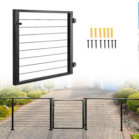 36"x23" Cable Railing System Gate, Easy Install Carbon Steel Outside Gates for Garden Patio Decks(Black)
