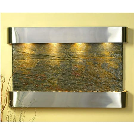 Natural Slate Water Wall - Adagio Sunrise Springs Fountain w/ Green Natural Slate in Stainless Steel Finish