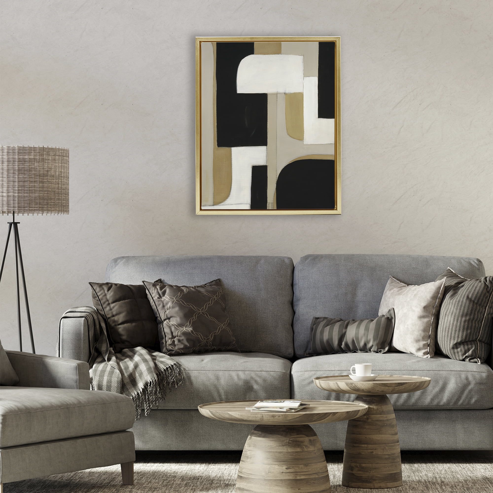 Stupell Industries Minimalist Geometrics in Neutrals Gold Framed Floater Canvas Wall Art, design by Kippi Leonard