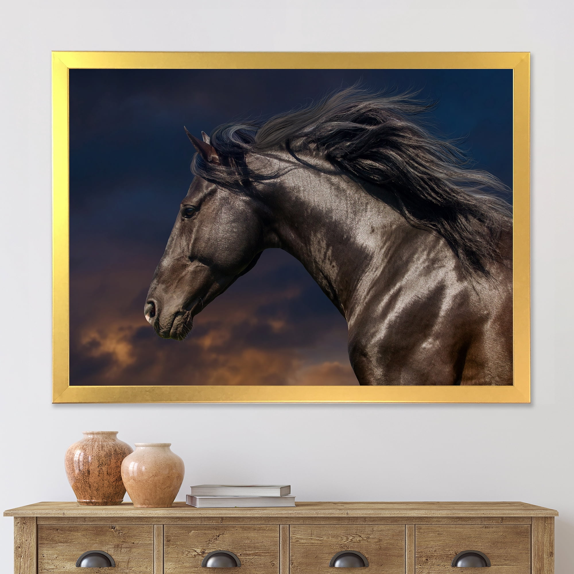 Designart 'Close Up Of Thoroughbred Nonius Stallion Horse III' Farmhouse Framed Art Print