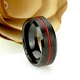 thumbnail image 3 of Men's Women's Tungsten Wedding Band Engagement Ring 8mm Red IP Plated Shiny Grooved Center, Black Brushed Beveled Edge, 3 of 4