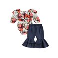 thumbnail image 1 of Infant Girls Clothes Set, Floral Print Long Sleeve Boat Neck Ruffle Romper+Flare Pants 0-18 Months (Red , 3-6 Months ), 1 of 1