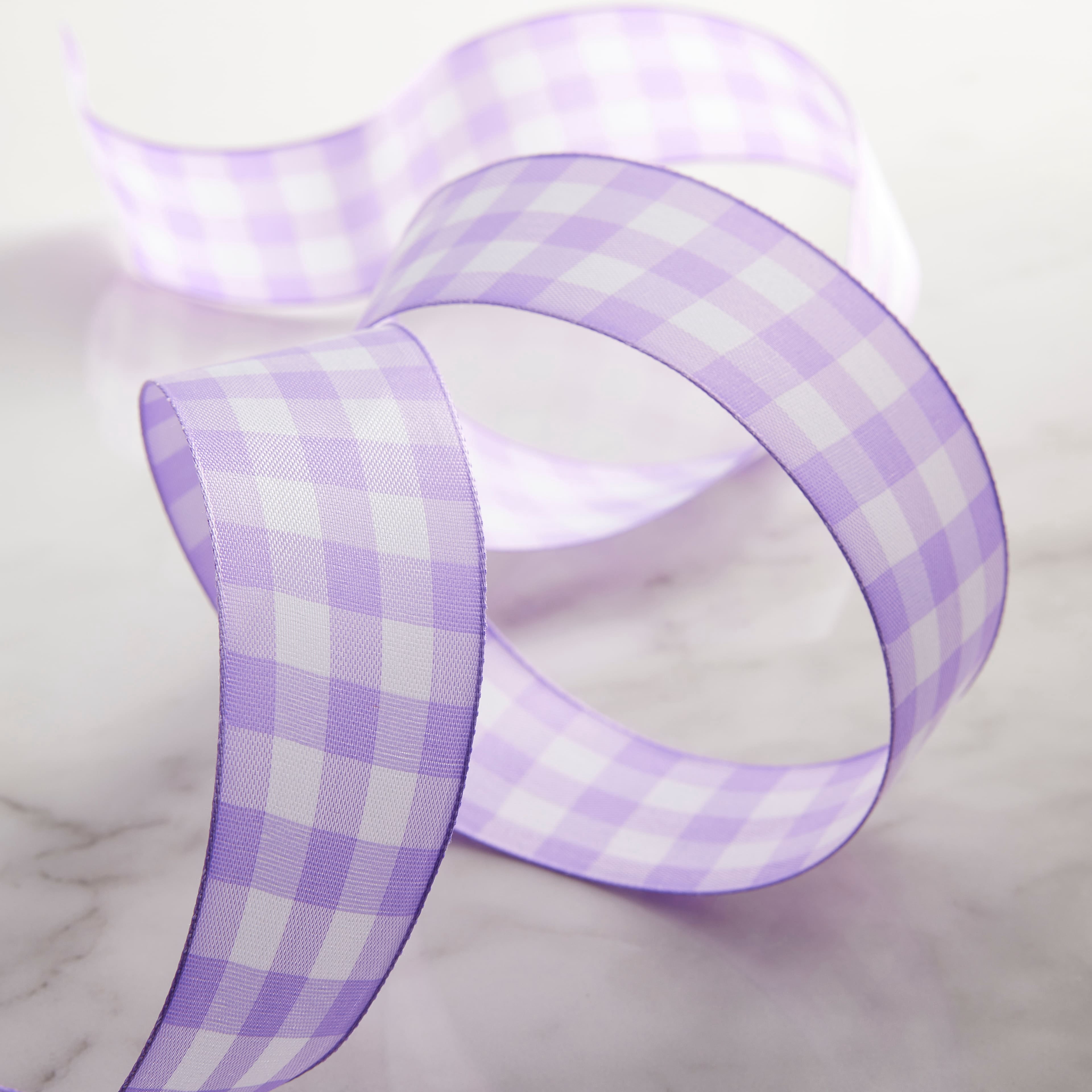 1.5" x 3yd. Lavender Wired Checkered Ribbon by Celebrate It – Woven Selvage Edge - Ideal for Gift Wrapping - Crafts & Seasonal Decor - 12 Pack