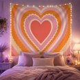 thumbnail image 2 of Concentric Heart in Radiating Coral and Orange Layers, Nostalgic Retro for Pop Art Lovers, Color Block Decor, Housewarming Gift, Tapestry Wall Hanging for Bedroom and Studio, 2 of 7
