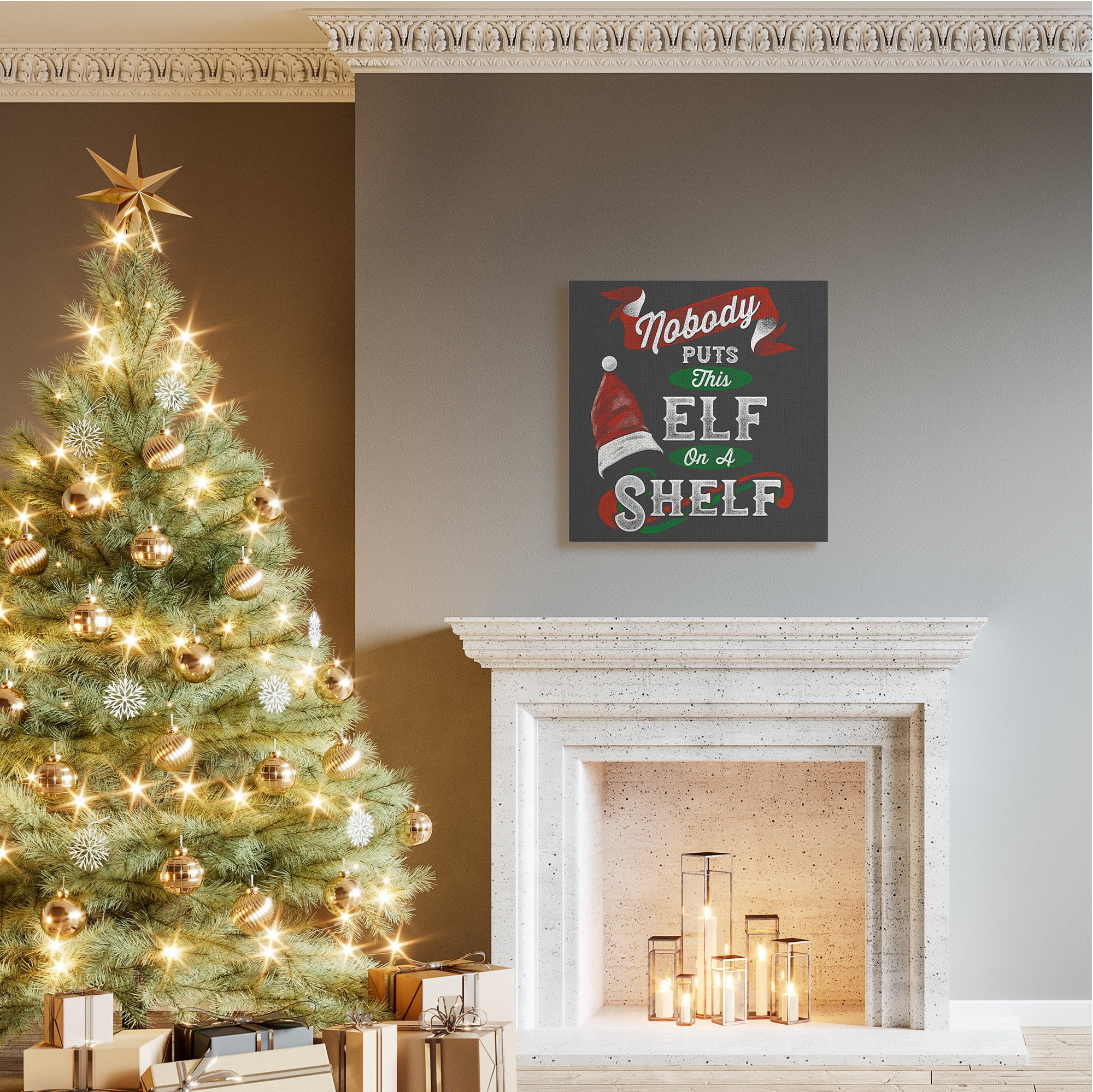 Stupell Industries Holiday Elf Phrase Santa Hat Red Green Christmas Inspirational Painting Gallery Wrapped Canvas Art Print Wall Art, 36 x 36