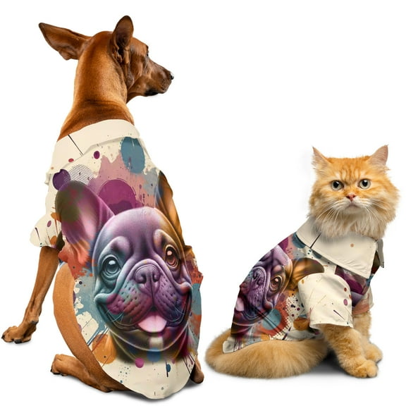 French Bulldog Portrait Watercolor Vintage Retro Styles Hawaiian Summer Shirt for Small Medium Large Dog Cat Dog Lover Gifts - 00001